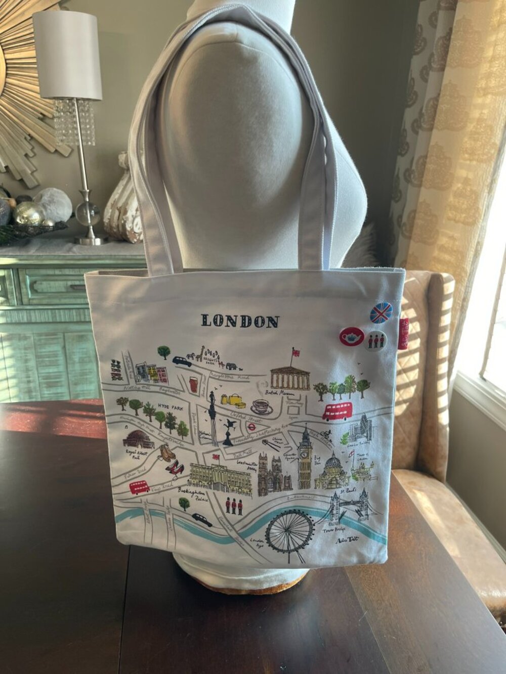 Alice Tait Whimsical London Map Canvas Shopper Tote Qty 2 - Picture 2 of 8